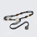 Cintura in corda intrecciata boho con perline di legno conchiglia e fibbia donna vacanza. - 2,0 cm + cintura nera