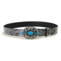 Bohemian vintage gemstone buckle wide belt, silver embossed faux leather strap option. - Style D: 3.8cm Silver Buckle + Silver Embossed Belt / 105cm
