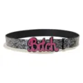Y2K Floral Print Leather Belt with Pink Letter Metal Buckle Streetwear Style Retro - 105cm / Style C: 3.8cm Large Letter Silver Buckle + Silver Embossed Belt