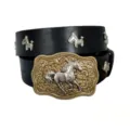 Mooie vintage retro punk stijl wild paard metalen gesp klinknagel lederen riem voor - Stijl F (3.8cm Antiek Gouden Gesp met Paardenhoofd Klinknagels) / Zwart