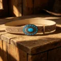 Vintage western style women leather belt with turquoise stone buckle bohemian waist accessory - 105cm / Style C Distressed Buckle / Khaki