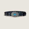 Vintage turquoise double eyelet leather belt for men and women bohemian style accessory dark. - Style B: 3.8cm Blue Turquoise + Black Belt (Round Holes)