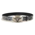 Women's fashion belt with silver bull skull buckle and floral pattern strap, stylish waist accessory. - Style D Silver Buckle