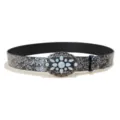 Bohemian vintage embossed leather belt featuring large ornate stone buckle for women styling. - Style E: 3.8cm Silver Buckle + Silver Embossed Belt
