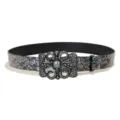 Punk silver embossed leather belt with exaggerated skull buckle, stylish gothic waist accessory - Model E (Silver Buckle Embossed)