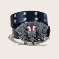 Vintage punk style leather belt variant with skull poker buckle and double star eyelets. - 105cm / Style C Magic Hat (Star Hole)