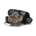 Y2K vintage western black leather belt with large rose buckle and silver heart rivet studs. - Size S - 105cm / Style C-02: 3.8cm Silver Buckle + Black Belt [Heart Studs]