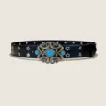 Vintage turquoise buckle belt with star eyelets for women and men jeans dress accessory - Style C: 3.8cm Flower Buckle + Black Belt (Star Holes)