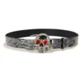 Punk style black leather belt with gothic silver skull buckle and red eyes for fashion Y2K. - Style E: 3.8cm Polished Buckle + Silver Embossed Belt