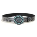 Bohemian vintage turquoise embossed leather belt for women, western floral carved buckle. - Style F: 3.8cm Silver Buckle + Silver Embossed Belt