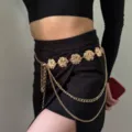Elegante catena da vita dorata con motivo floreale gioiello da corpo chic per donna - Stile 1: 3,2 cm + catena in vita con fiore dorato