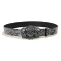 Punk gothic silver skull buckle embossed leather belt for women stylish waist accessory - Model F (Silver Buckle Embossed)