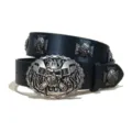 Cinturón de cuero negro estilo punk para hombre con hebilla de calavera y tachuelas. - Estilo C-01 (Tachuela de Cruz) / Talla S - 105 cm