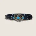 Vintage turquoise metal eyelet leather belt for women and men everyday fashion styling. - Style C: 3.8cm Flower Buckle & Black Belt [Round Holes]