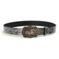 Stylish women vintage wild horse buckle belt with silver floral pattern for casual jeans. - Style F Gold Buckle