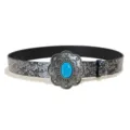 Bohemian vintage court style gemstone wide belt, silver floral embossed leather belt. - Style G: 3.8cm Silver Buckle + Silver Embossed Belt