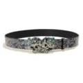 Vintage punk style leather belt featuring metal dual skull dagger buckle gothic waist - Style F: 3.8cm Double-Prong Buckle + Silver Embossed Belt