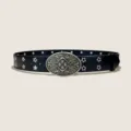 Black leather belt with retro oval buckle and star metal eyelets for women and men fashion. - Style E: 3.8cm Rotating Circle + Black Belt (Star Holes)