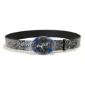 Women vintage western belt with ornate silver horse buckle and blue stones floral strap - Style G Silver Buckle