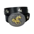 Vintage punk stijl zwart lederen riem met westerse paard gesp en metalen klinknagels unisex - Stijl K (3.8cm Zilveren Gesp met Paardenhoofd Klinknagels) / Zwart