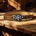 Western cowboy style women belt brown leather floral embossed white stone buckle boho chic - 105cm / Style E Distressed Buckle / Khaki