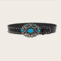 Vintage turquoise studded leather belt, retro western boho waist belt for jeans and dresses. - Style D: 3.8cm Turquoise & Silver Studded Belt