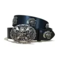 Cinturón de Cuero con Calavera Punk Hebilla de Metal Negro Hombre Estilo Vintage Accesorio - Estilo C-02 (Cráneo) / Talla S - 105 cm