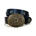 Retro Y2K Western Rose Metal Buckle Black PU Leather Rivet Belt for Women Fashion Accessories - Size S - 105cm / Style E-01: 3.8cm Gold Buckle & Black Belt (Flower Studs)