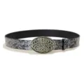 Women's vintage floral embossed wide belt with antique silver metal buckle variant. - Style H: 3.8cm Gold Buckle + Silver Embossed Belt