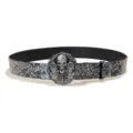 Vintage skull gun buckle belt with floral embossed black strap for women Y2K style. - Style H: 3.8cm Antique Buckle & Silver Embossed Belt