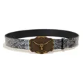 Women's western bull buckle black floral leather belt fashion jeans dress waist band - Style J Gold Buckle