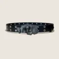 Punk style black leather belt with metal star studs and cool skull fist buckle for jeans. - Style G: 3.8cm Hand Clasp Gold Buckle + Black Belt [Star Holes]