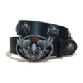 Cinturón de cuero negro para hombre estilo punk con hebilla de calavera y remaches. - Estilo E-01 (Tachuela de Cruz) / Talla S - 105 cm
