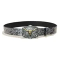 Western cowboy longhorn skull buckle embossed floral black leather belt for women jeans - Style K Silver Buckle