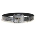 Western style women leather belt with silver bull buckle and floral embossed strap for jeans. - Style L Silver Buckle