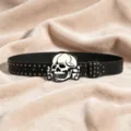 Punk gothic Y2K women's leather belt with metal studs and large skull buckle streetwear. - S / A Style Distressed Buckle Gunmetal Rivet Belt