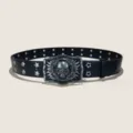 Punk style black leather belt featuring a silver skull buckle and cool star studs for stylish wear. - Style H: 3.8cm Skull Buckle + Black Belt [Star Holes]