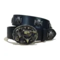 Cinturón de hombre estilo punk con hebilla de revólver y tachuelas de metal para vaqueros. - Estilo F-01 (Tachuela de Cruz) / Talla S - 105 cm