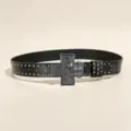 Black leather punk belt with metal studs and cross buckle for men and women stylish accessories - Style E (Silver Buckle Gun Nail Belt)