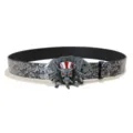 Vintage punk style embossed PU leather belt with metal skull poker buckle variant. - Style B Silver Buckle / 105cm