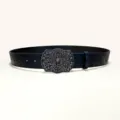 Ceinture en cuir gaufré style vintage occidental avec boucle métallique croix ornée - S - 105 cm / Style A : boucle argent antique 3,8 cm et ceinture noire
