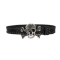 Gothic black leather belt with rhinestone skull buckle and metal studs for edgy punk fashion styles. - Style E: 3.8cm Silver Buckle + Gunmetal Stud Belt (3 Leather Loops) / 105cm