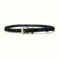 Women's black suede belt with silver metal buckle, stylish leather accessory for jeans and dresses. - 1.8cm Moon Silver Buckle / Black