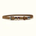 Suede belt for women, slim faux leather waist belt with silver metal buckle and tip. - 1.8cm Polished Silver Buckle / Brown