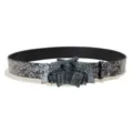 Vintage punk PU leather belt with silver poker buckle, distressed floral embossed style - Style D Silver Buckle / 105cm