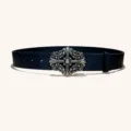 Ceinture en cuir noir avec motif gaufre et boucle argentee style western. - Modèle E : boucle argentée vieillie 3,8 cm + ceinture noire