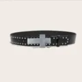 Black Studded Leather Belt With Cross Buckle Punk Rock Hip Hop Style Variant Model - 105cm / Style 1: 3.8cm Black Belt with Silver Buckle & Silver Studs