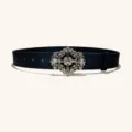 Ceinture en cuir avec boucle croix gothique et motif floral gaufré pour hommes et femmes. - Style E : boucle argentée brillante 3,8 cm + ceinture noire