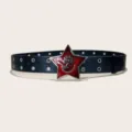 Punk style black and red pentagram buckle grommet rivet belt women Y2K style accessory - Style C: 3.8cm Red Flower Enamel Buckle + Round Hole Black Belt