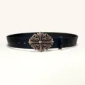 Ceinture en cuir gaupree avec boucle croisee style retro de cowboy pour homme et femme - Style F : boucle argent vieilli 3,8 cm + ceinture noire